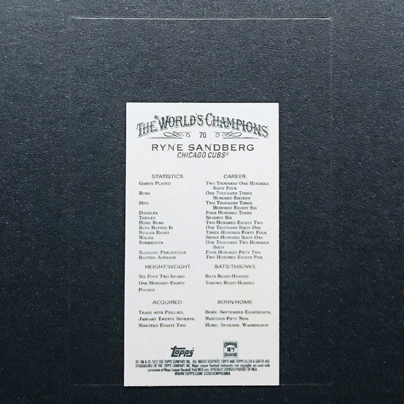 Ryne Sandberg - 2022 Topps Allen and Ginter Mini Gold Border #70 - Picture 2 of 2